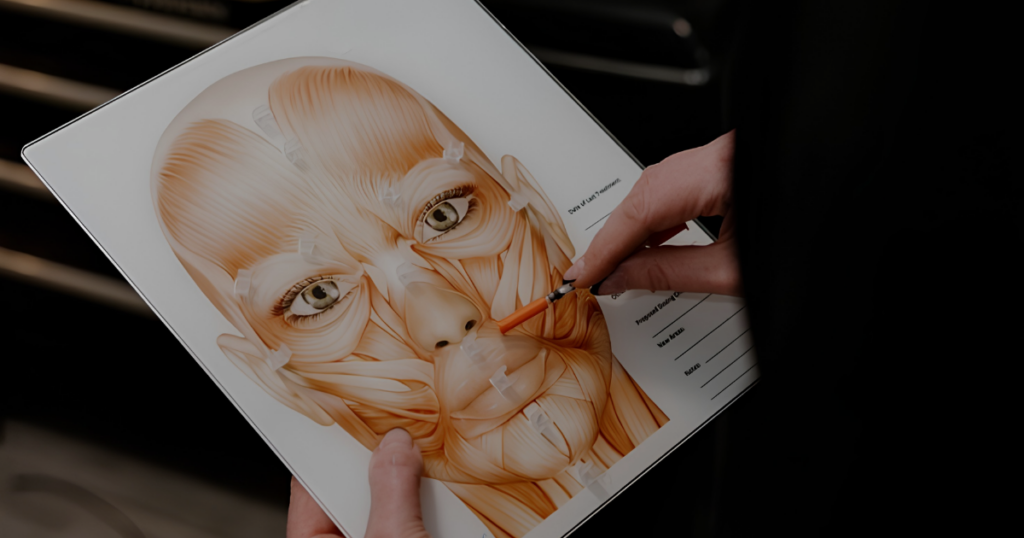 New injector analyzing a face to focus on Preventing Complications in Aesthetic Injecting.