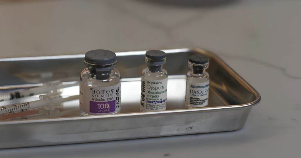 Different brands of neurtoxin used in masseter neurotoxin treatment for TMJ.