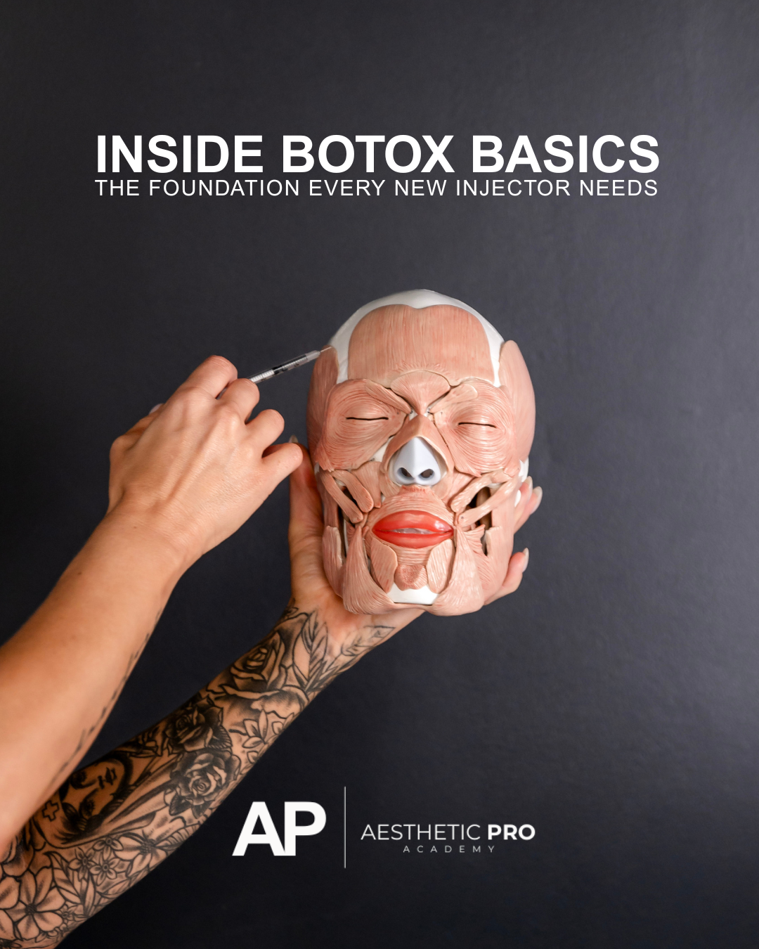 Mannequin head used in training new injectors for the Botox Basics.